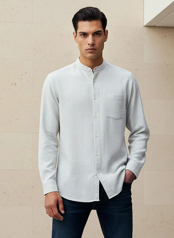 Splash FAV Men Regular Fit Mandarin Collar Striped Long Sleeves Shirt